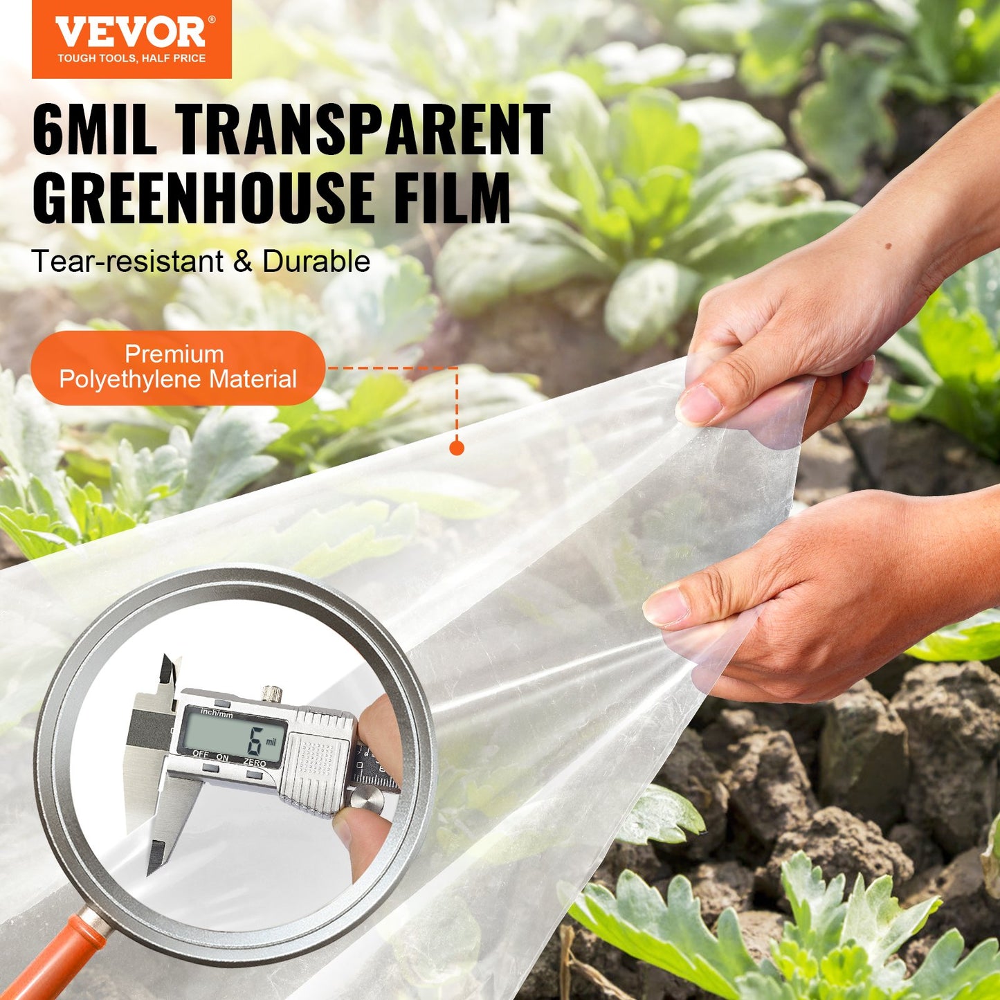 VEVOR Greenhouse Plastic Sheeting 7.6 x 7.6 m, 6 Mil Thickness Clear Greenhouse Film, Polyethylene Film 4 Year UV Resistant, for Gardening, Farming, Agriculture, Garden