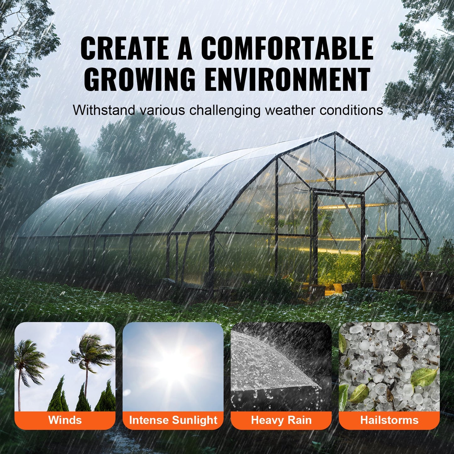 VEVOR Greenhouse Plastic Sheeting 7.6 x 7.6 m, 6 Mil Thickness Clear Greenhouse Film, Polyethylene Film 4 Year UV Resistant, for Gardening, Farming, Agriculture, Garden