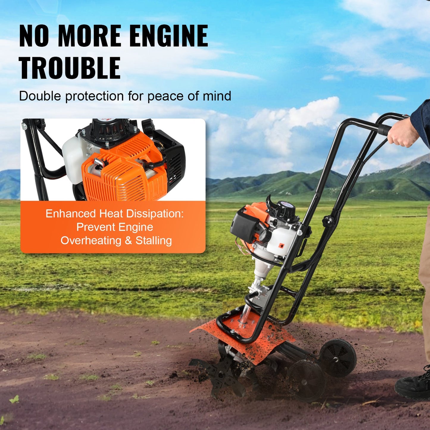VEVOR Tiller Cultivator Gas Powered, 31CC 4-Stroke Garden Cultivator, Tiller with 4 Steel Adjustable Front Tines for Lawn, Garden and Field Soil Cultivation