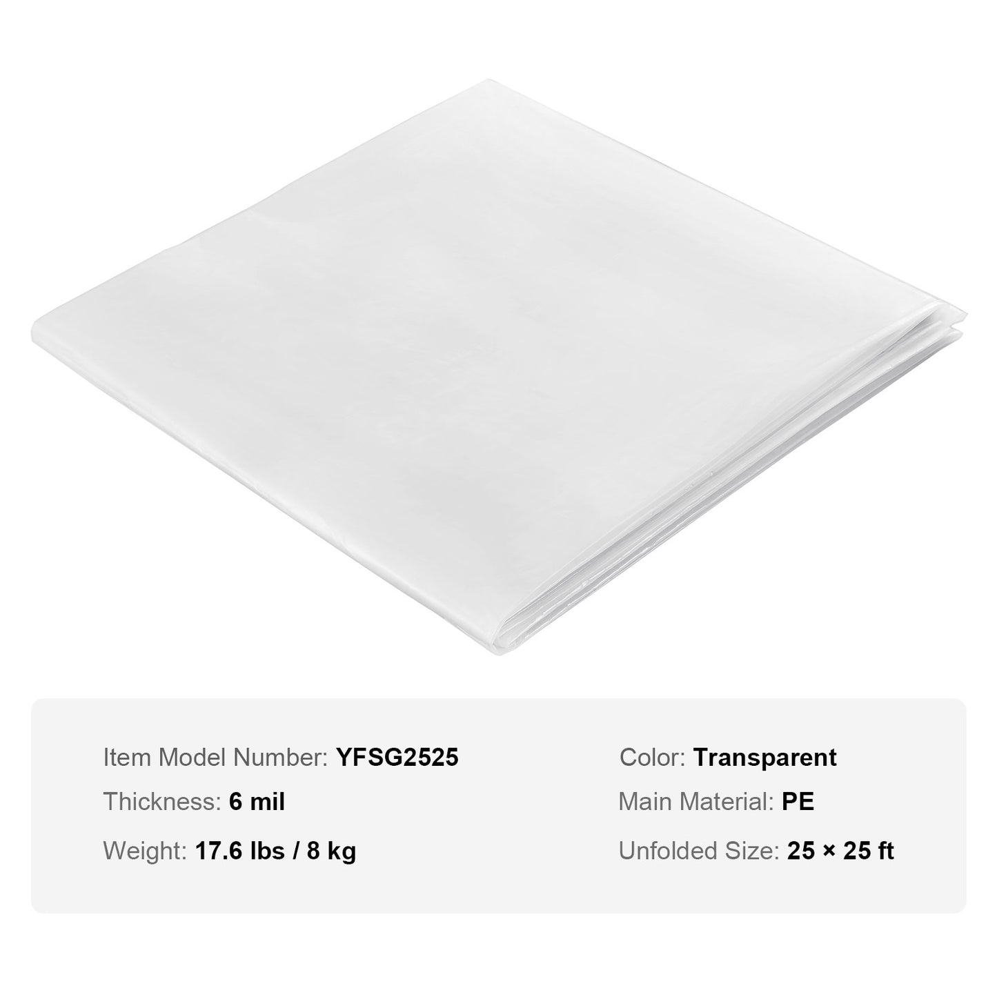 VEVOR Greenhouse Plastic Sheeting 7.6 x 7.6 m, 6 Mil Thickness Clear Greenhouse Film, Polyethylene Film 4 Year UV Resistant, for Gardening, Farming, Agriculture, Garden